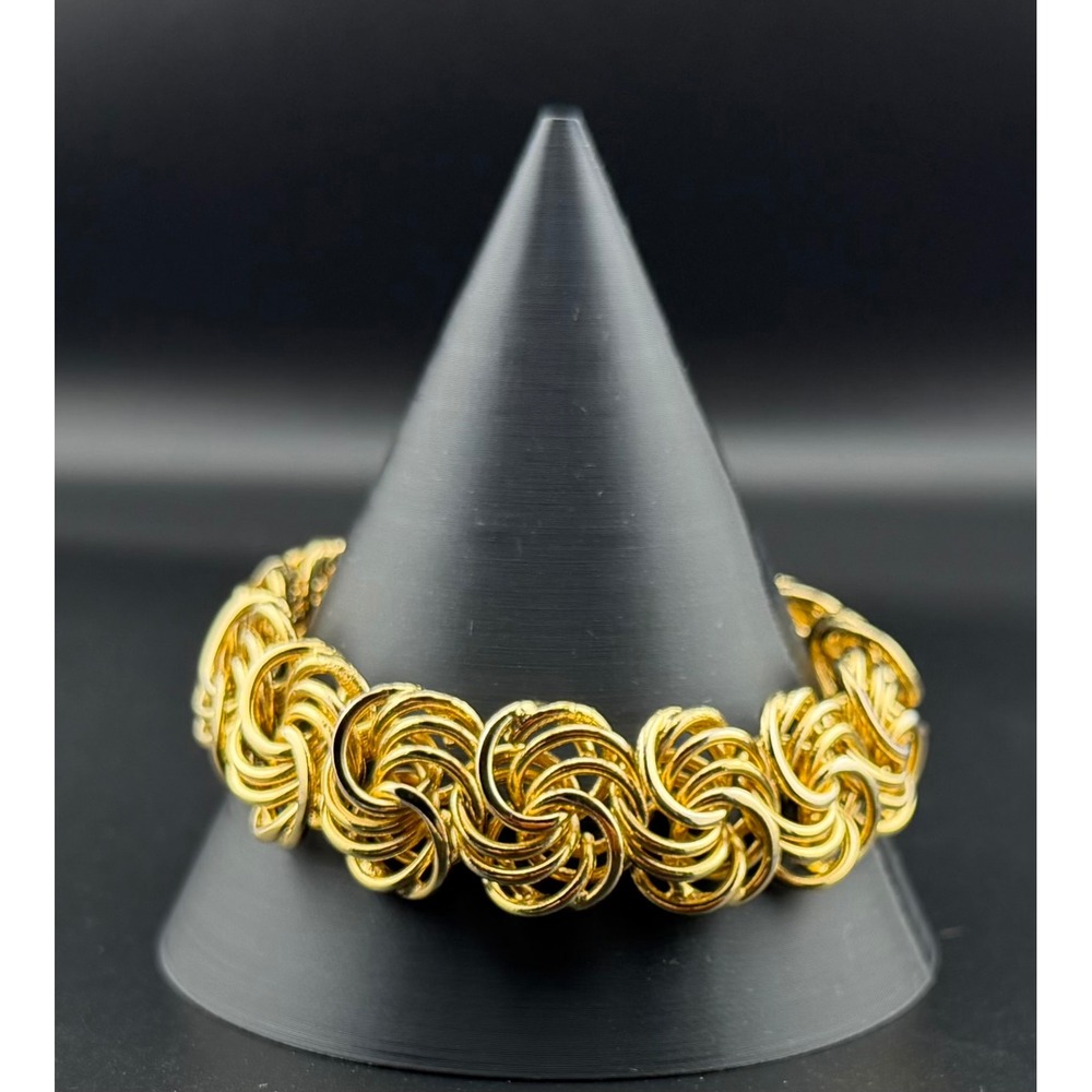 Byzantine Style Knot‎ Bracelet 7" Gold Tone Chunky Statement, Glam Bold, Shiny